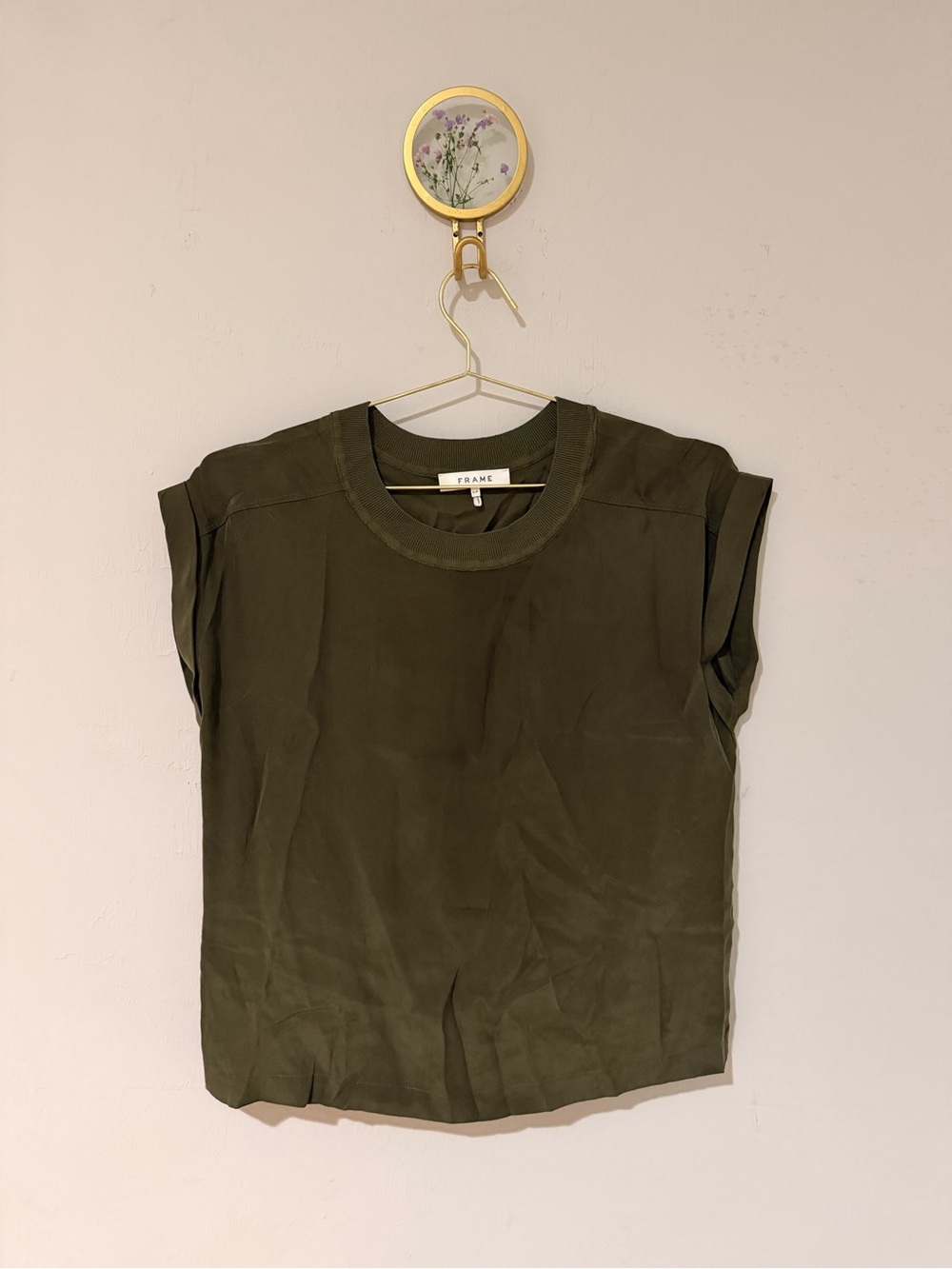Frame Denim Olive Green Rolled-Sleeve Crewneck Tank
